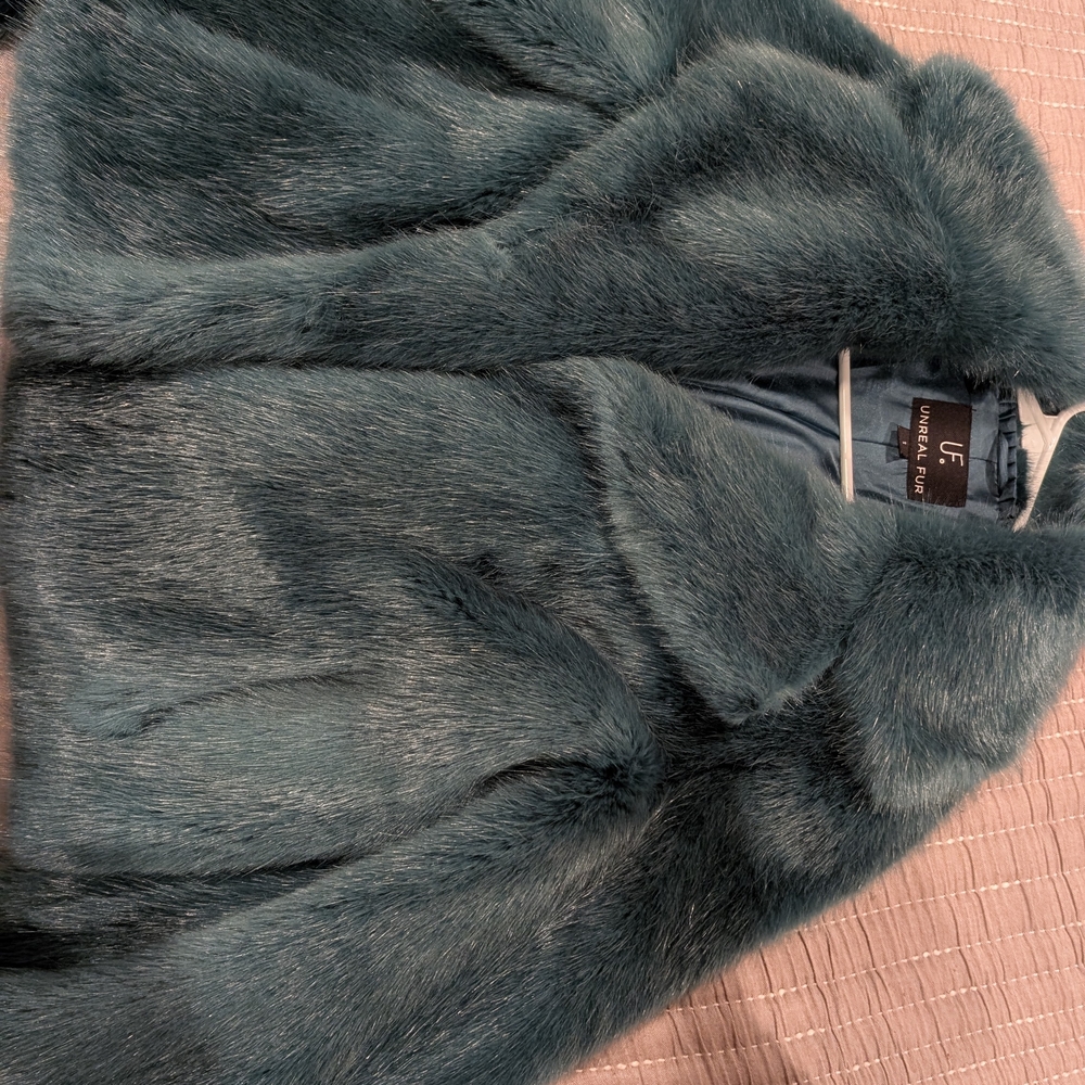'Unreal Fur' Teal Teddy Jacket - Picture 4 of 4